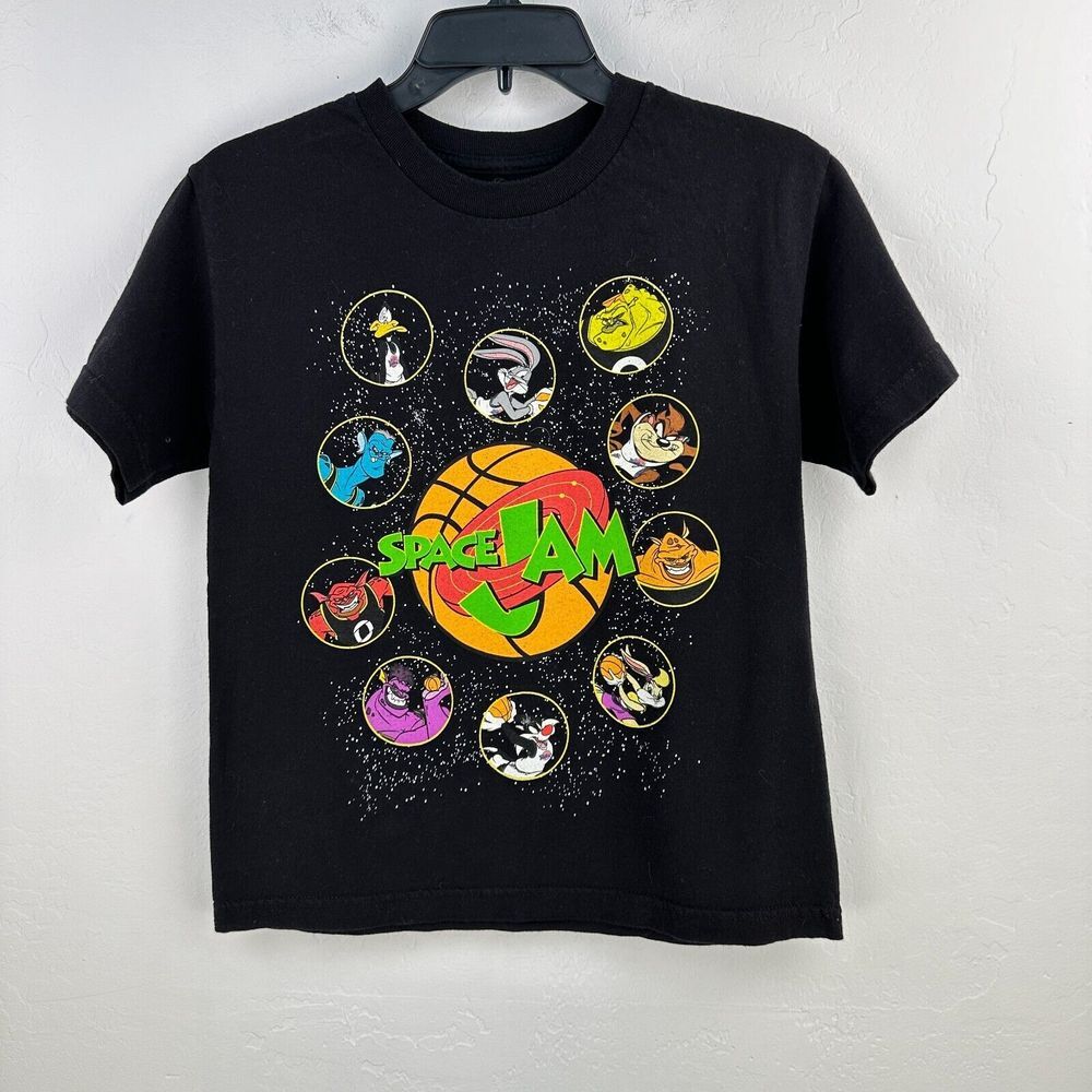 Space Jam Tshirt Kids M Black Cotton Looney Tunes Tee Short‎ Sleeve Crew Neck